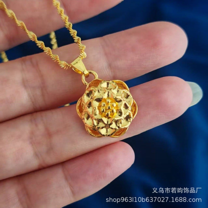 قلادة نسائية من الذهب الرملي الفيتنامي المزيف مجموعة أزياء نسائية قلادة قلب الخوخ المجوفة - Image 5